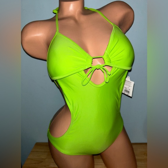 Neon green Body glove monokini 80’s style vintage sexy bikini swimsuit y2k heart - Picture 1 of 10